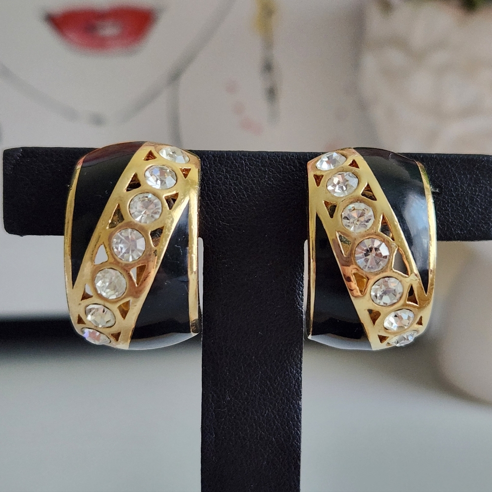 CHRISTIAN DIOR Black and Gold Crystal Earrings